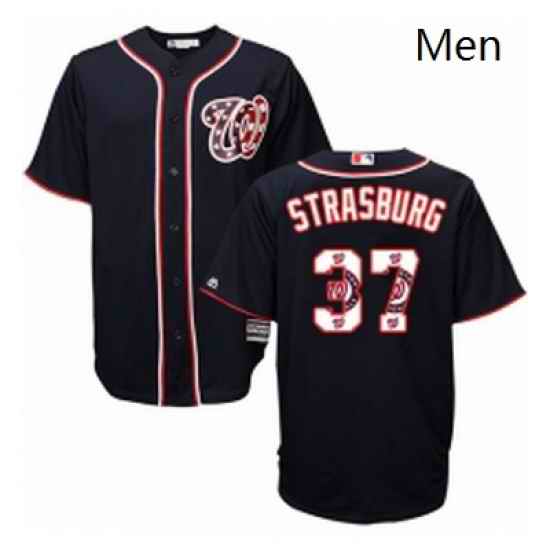 Mens Majestic Washington Nationals 37 Stephen Strasburg Authentic Navy Blue Team Logo Fashion Cool Base MLB Jersey